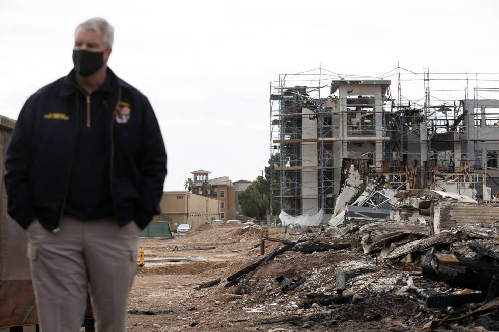 Dan Heenan, assistant fire chief for the Clark County Fire Department, is seen at the scene of ...