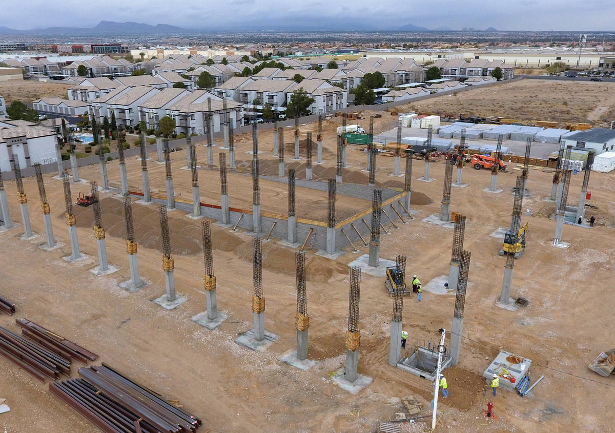 An aerial view of the construction site of Axiom, an office complex under construction, in the ...