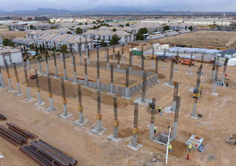 An aerial view of the construction site of Axiom, an office complex under construction, in the ...