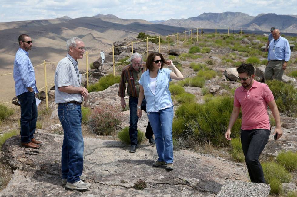 U.S. Sen. Catherine Cortez Masto, D-Nev., gets a tour on a high ridge line on Yucca Mountain 90 ...