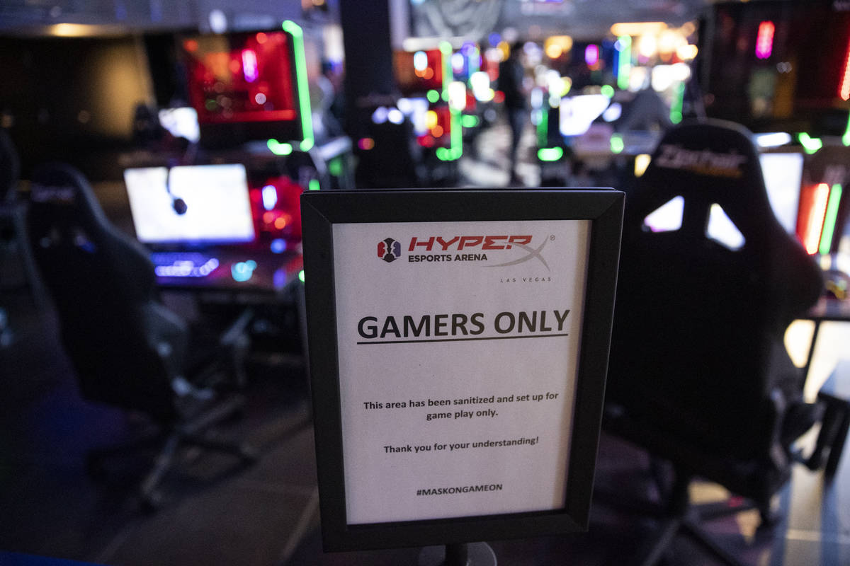 A sign informing people of a player only zone during the Fortnite tournament "Friday Night ...