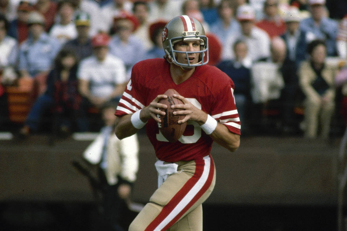 FILE - This is a 1981 file photo showing San Francisco 49ers NFL football quarterback Joe Monta ...