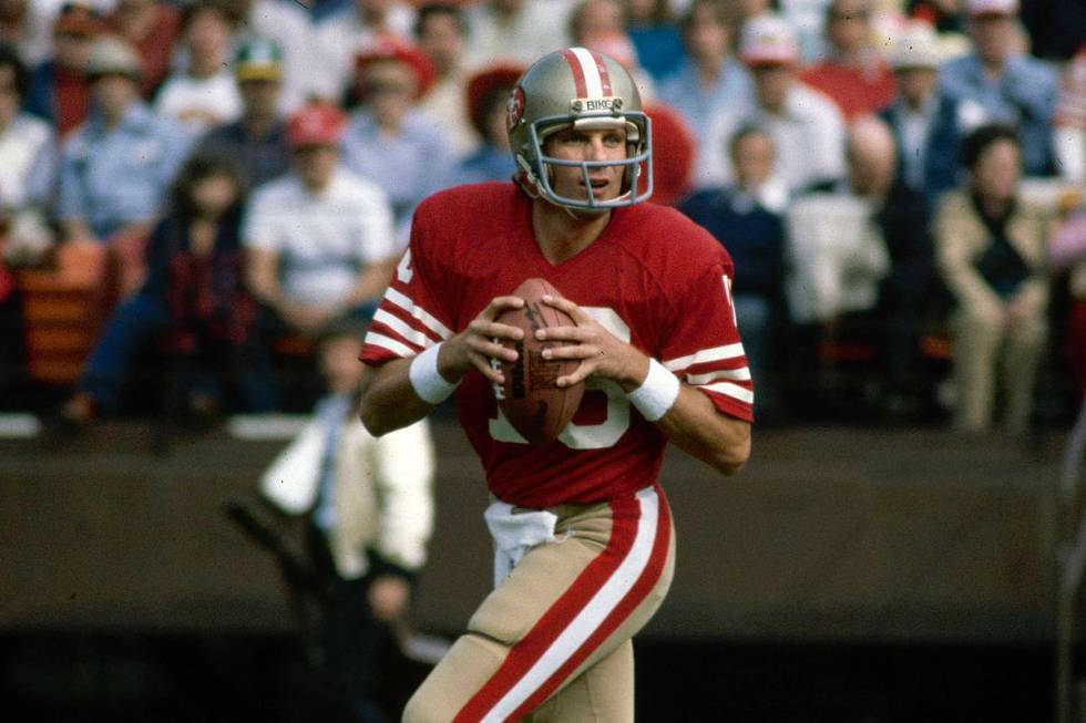 FILE - This is a 1981 file photo showing San Francisco 49ers NFL football quarterback Joe Monta ...