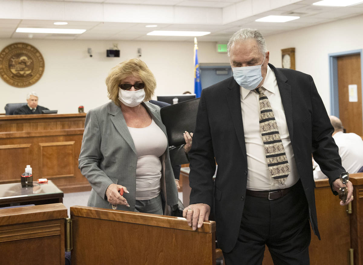 Patricia, left, and her husband Marcel Chappuis leave Beatty Justice Court after their hearing ...