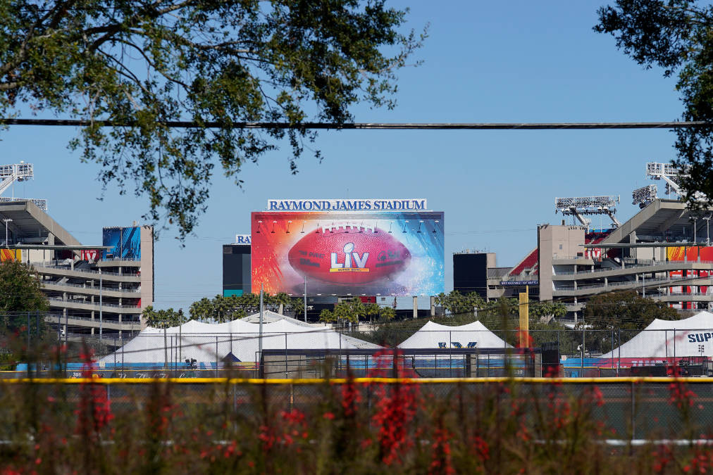 Raymond James Stadium, the site of NFL football Super Bowl LV, is shown Thursday, Jan. 28, 2021 ...