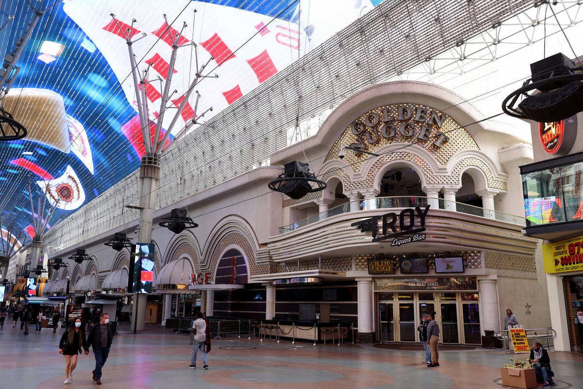 Golden Nugget in at the Fremont Street Experience in downtown Las Vegas Monday, Feb. 1, 2021. ( ...