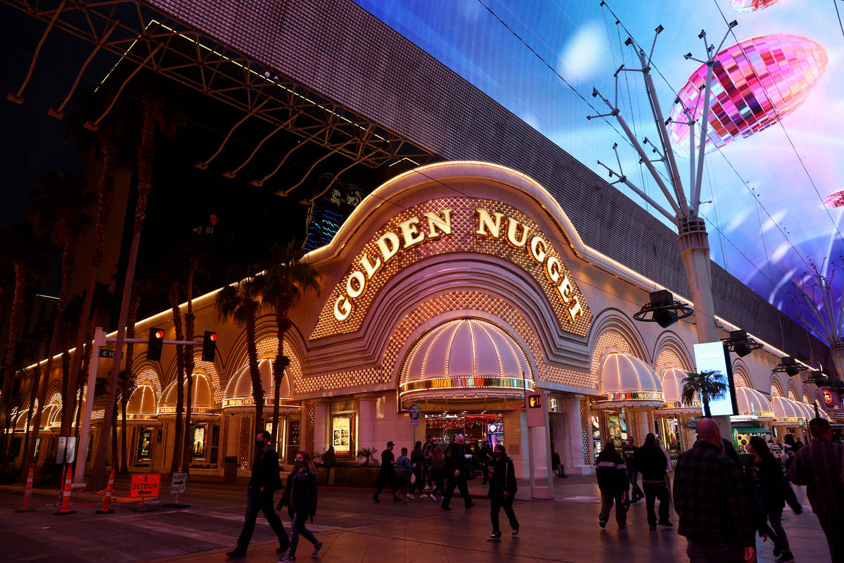 Golden Nugget in at the Fremont Street Experience in downtown Las Vegas Monday, Feb. 1, 2021. ( ...