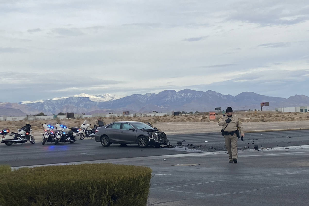 A crash closed a portion of Las Vegas Boulevard South near Warm Springs Road on Monday, Feb. 1, ...