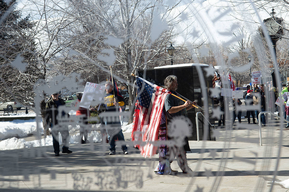 Protesters on the first day of the 81st session of the Nevada Legislature in Carson City on Mon ...