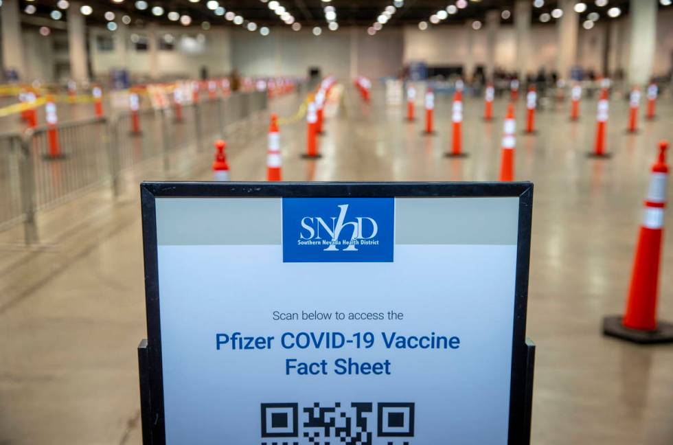 Entrance to the Southern Nevada Health District's COVID-19 Second Dose Clinic site within the L ...