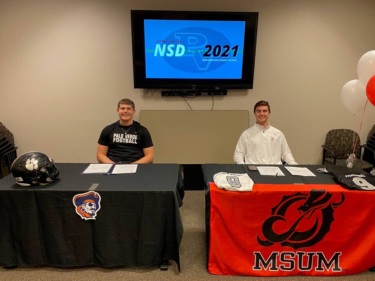 Palo Verde defensive lineman Tanner Vaughan (left) and kicker Zach Moore will be conference riv ...
