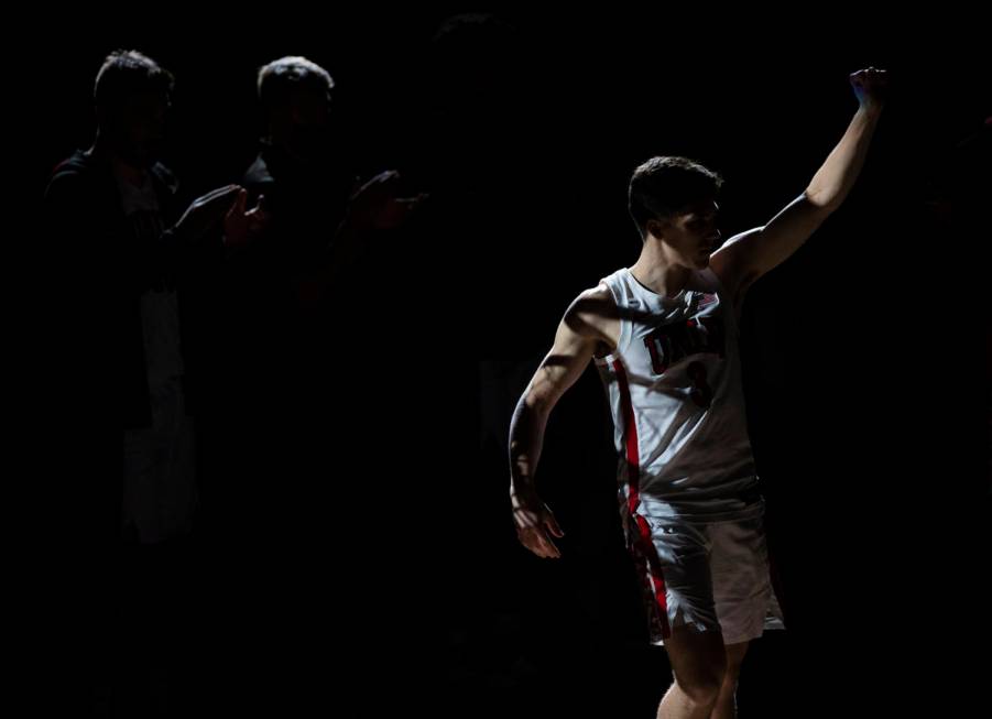 UNLV Rebels guard Caleb Grill (3) salutes the crowd before the start of an NCAA mens basketball ...