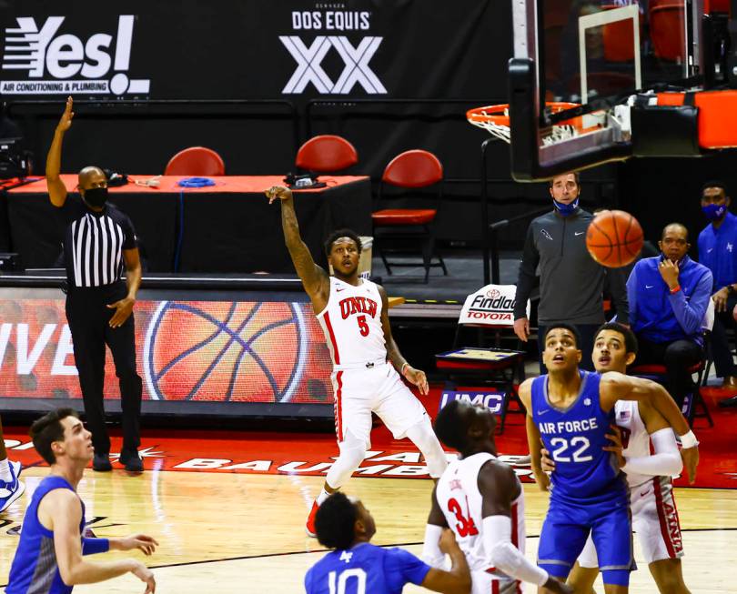 UNLV Rebels guard David Jenkins Jr. (5) sinks a three-pointer against the Air Force Falcons dur ...