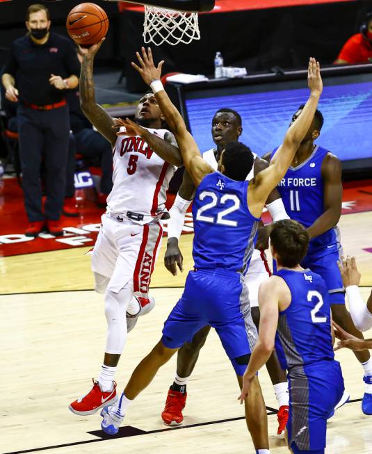 during the second half of a basketball game at the Thomas & Mack Center in Las Vegas on Mon ...