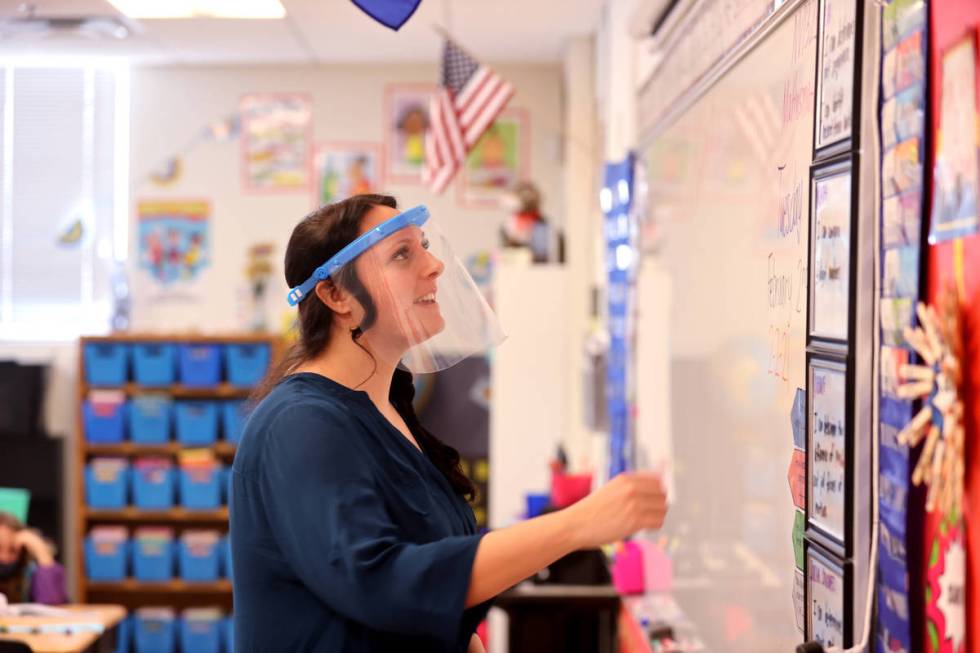 Second grade teacher Kayla Davis during school at Coral Academy of Science Las Vegas' Centennia ...