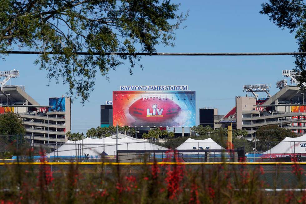 Raymond James Stadium, the site of NFL football Super Bowl LV, is shown Thursday, Jan. 28, 2021 ...