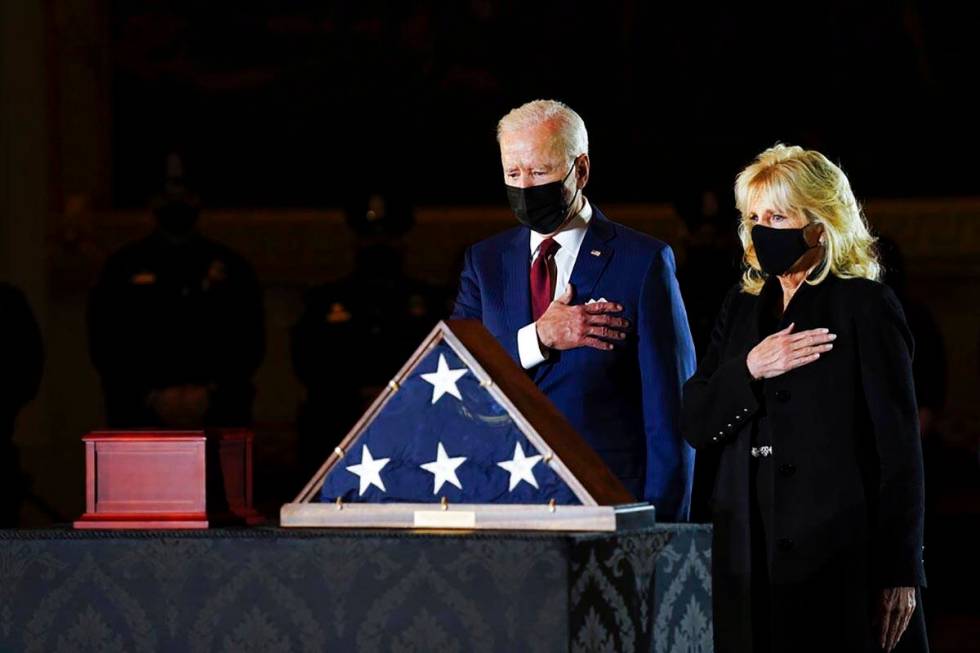 President Joe Biden and first lady Jill Biden pay their respects to the late U.S. Capitol Polic ...