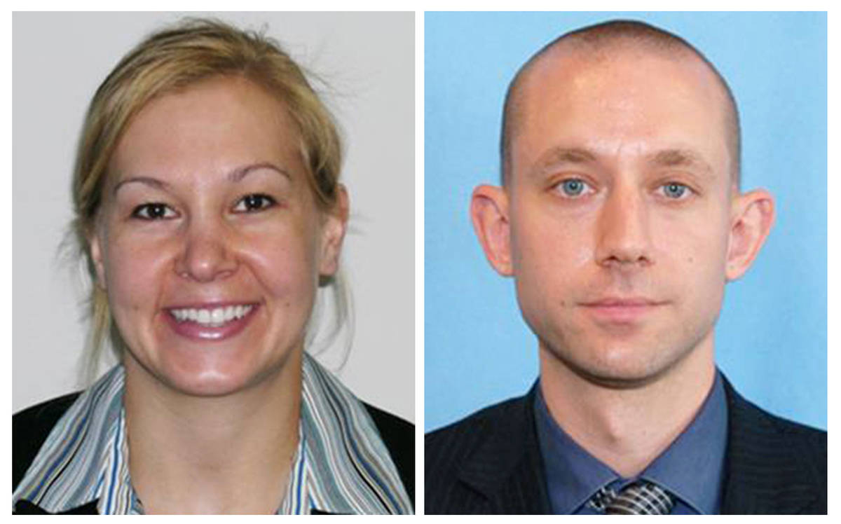These photo released by the FBI show agents Laura Schwartzenberger, left, and FBI agent Daniel ...