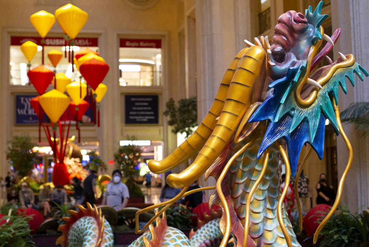 An installation for the Lunar New Year is present at The Venetian on Friday, Feb. 5, 2021, in L ...