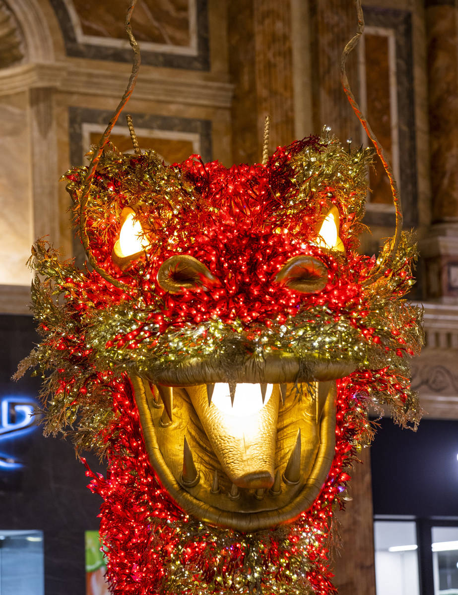 The head of the illuminated Dragon for Lunar New Year at The Forum Shops at Caesars Palace on M ...