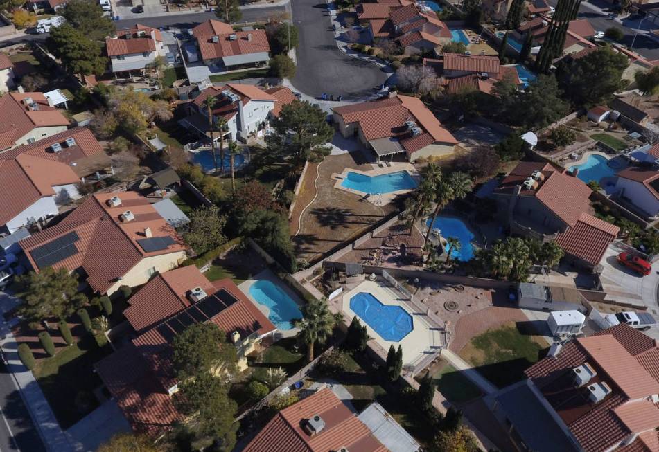 An aerial view of housing development along South Odette Land and West Condotti Court in Summer ...