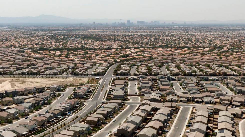 An aerial view of housing developments near Gliding Eagle Street and Deer Springs Way in North ...