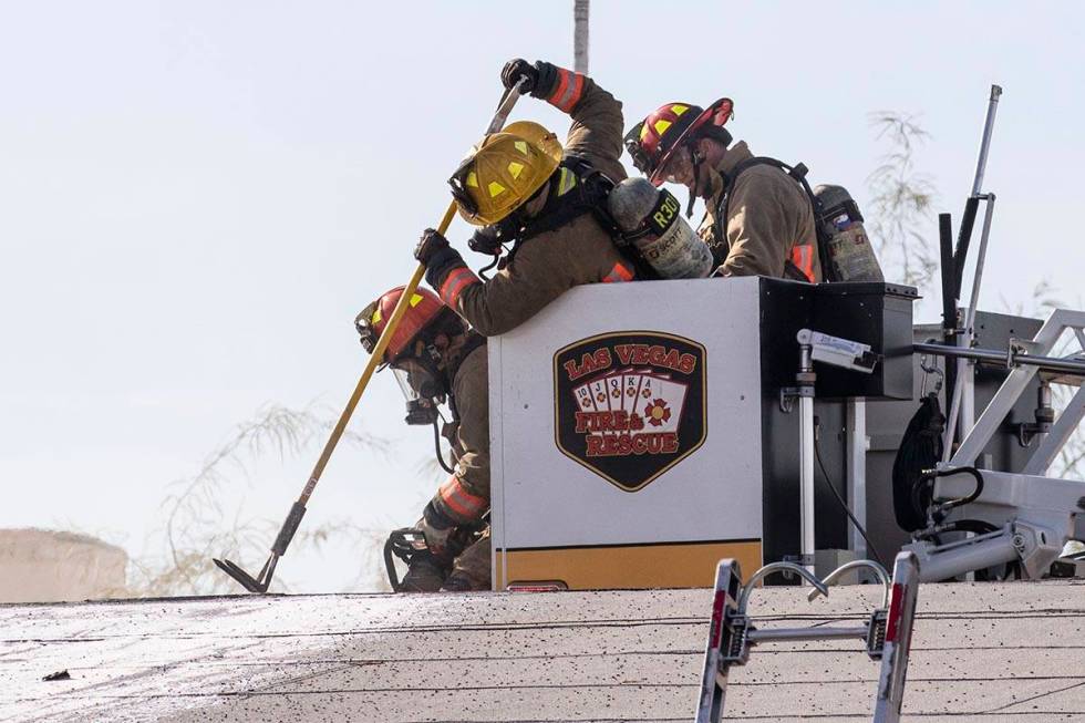 Las Vegas firefighters battle a two-alarm fire at the vacant St. Joseph’s Catholic School in ...