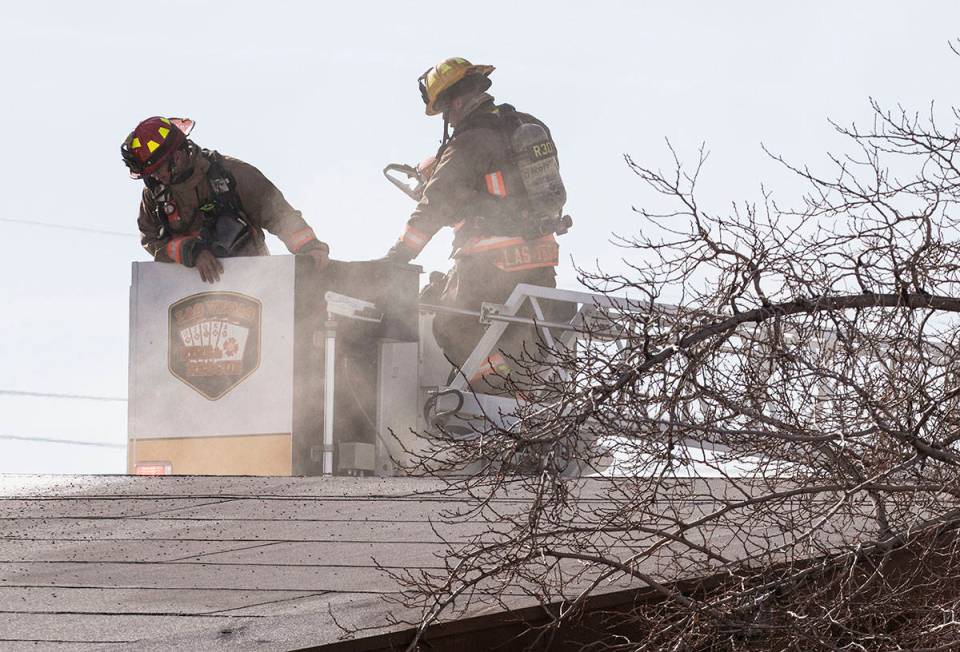 Las Vegas firefighters battle a two-alarm fire at the vacant St. Joseph’s Catholic School in ...