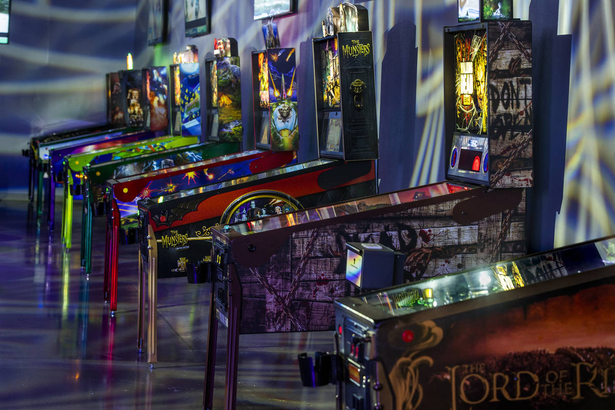 A row of pinball machines at the new Diversion Amusements entertainment facility which features ...