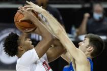 UNLV guard Bryce Hamilton, left, is shown against Air Force on Saturday, Feb. 6, 2021, at the T ...
