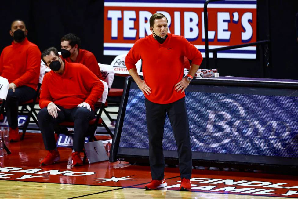 UNLV basketball coach T.J. Otzelberger is shown during a game on Thursday, Jan. 21, 2021, at th ...
