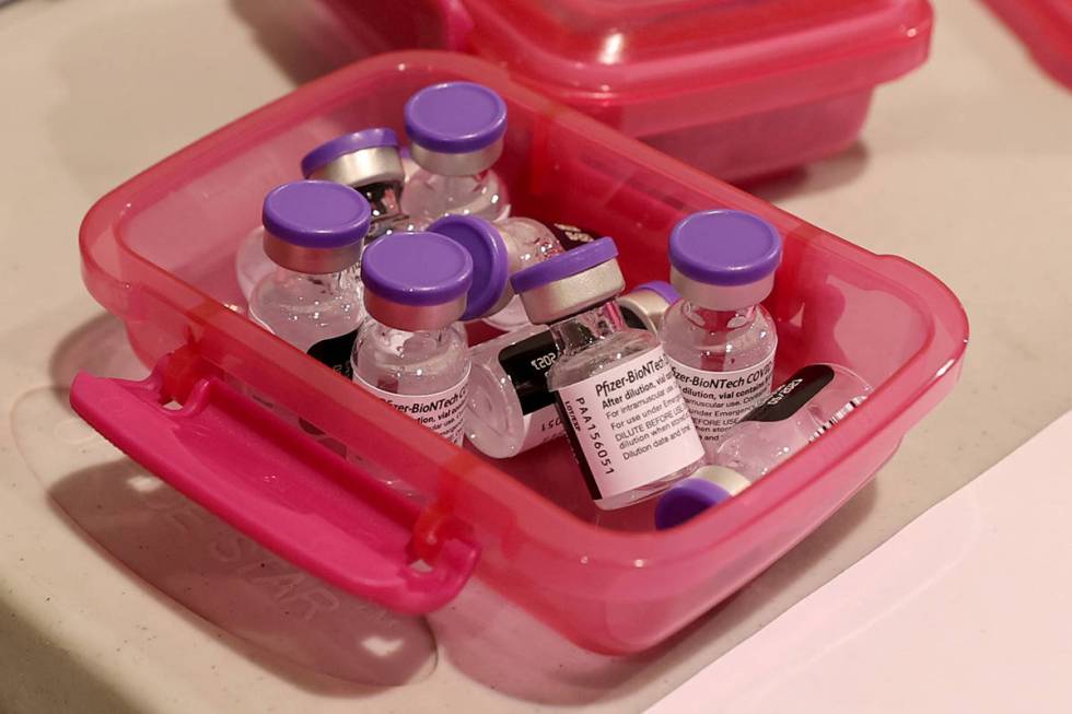 Pfizer vaccine at the Cashman Center COVID-19 vaccination site in Las Vegas Thursday, Feb. 4, 2 ...