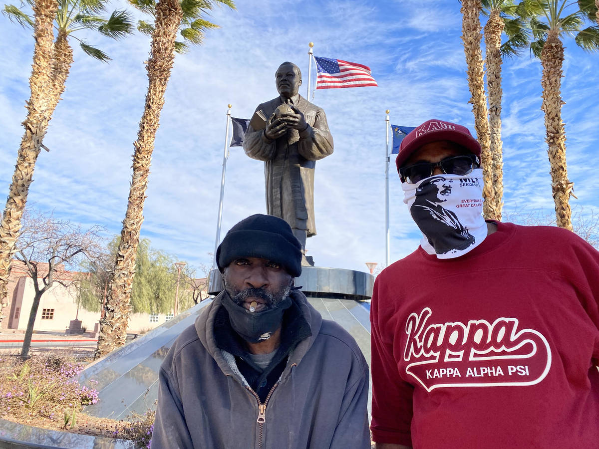 Homeless veteran Zakee Muhammad, 56, and Byron Goynes, director of the Martin Luther King Jr. S ...