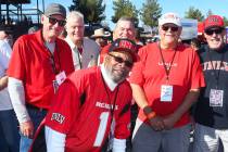 Former UNLV wide receiver Nate Hawkins poses for a photo with his teammates from the 1968 team. ...