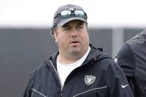 In this April 11, 2019, file photo, Oakland Raiders defensive coordinator Paul Guenther attends ...