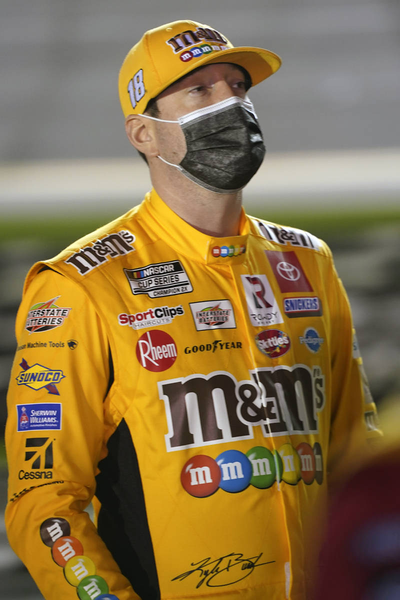 Kyle Busch on pit road before the NASCAR Clash auto race at Daytona International Speedway, Tue ...