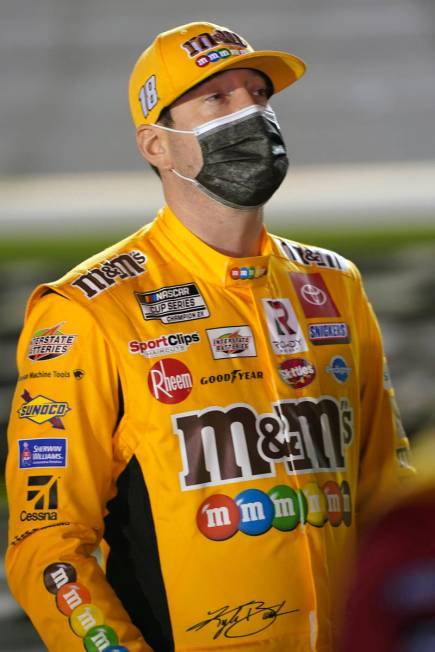 Kyle Busch on pit road before the NASCAR Clash auto race at Daytona International Speedway, Tue ...