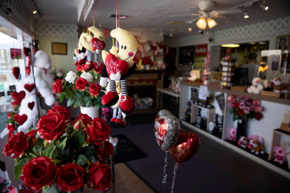 Valentine's Day gifts are displayed at DiBella Flowers & Gifts in Las Vegas, on Thursday, F ...