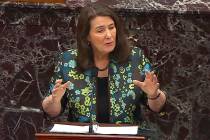 In this image from video, House impeachment manager Rep. Diana DeGette, D-Colo., speaks during ...
