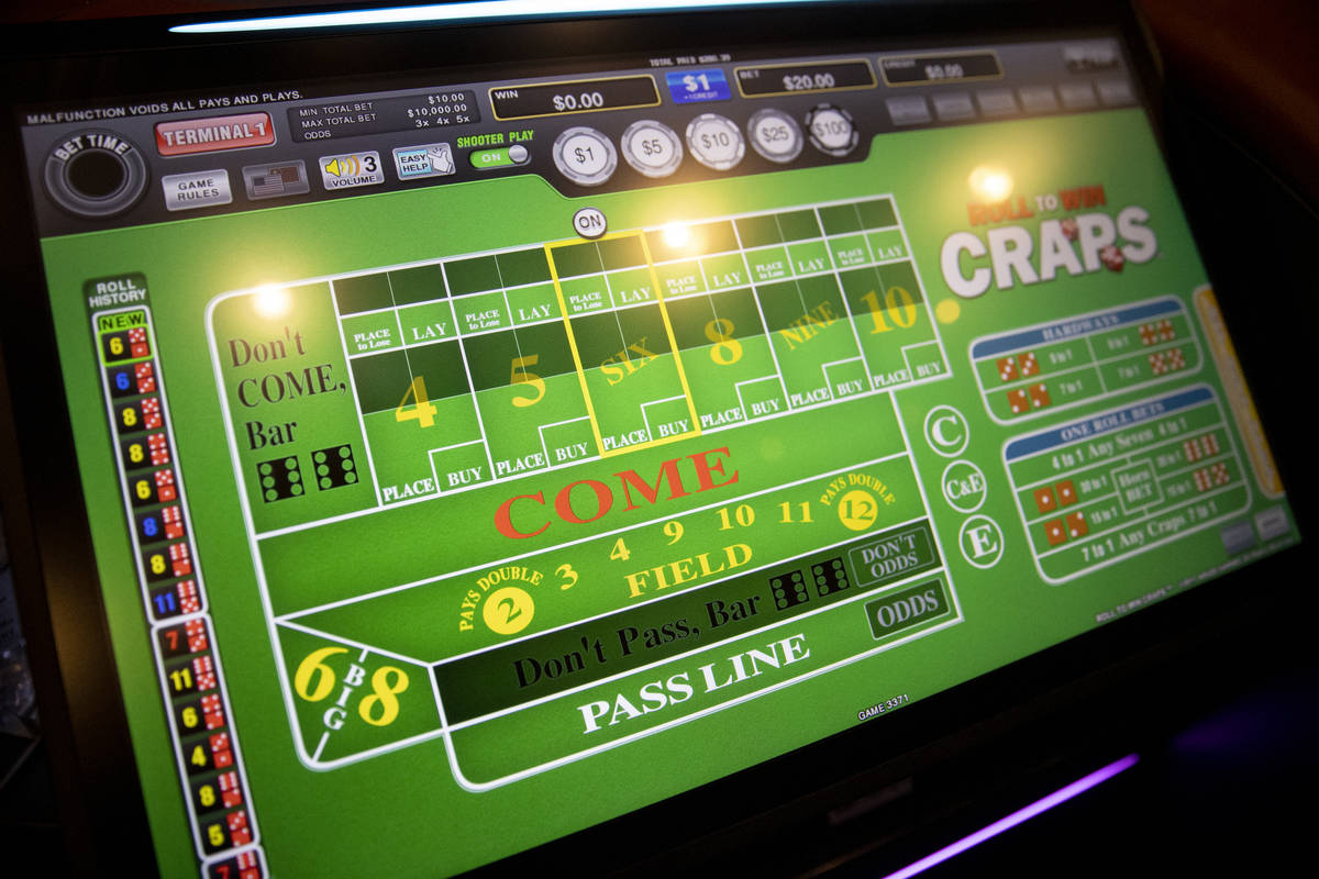A player's screen of the new digital craps table, Rolls to Win Craps, at the Harrah's Las Vegas ...