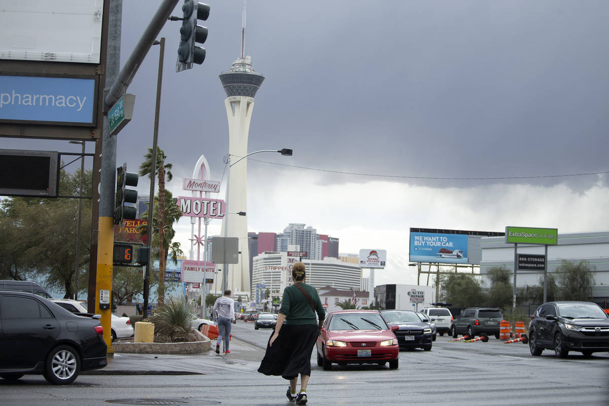 Storm clouds linger over The STRAT after Clark County issued a severe thunderstorm warning on S ...