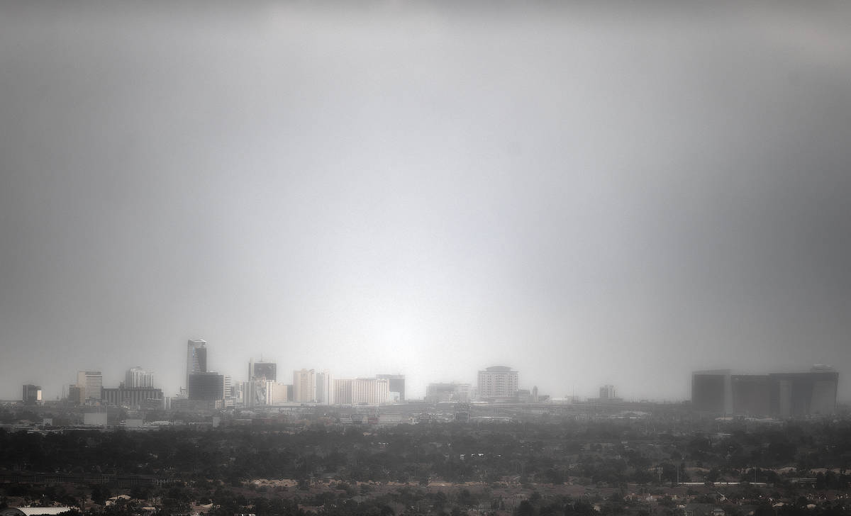 Heavy winds and rain move across the Las Vegas Valley on Saturday, Feb. 13, 2021, in Las Vegas. ...