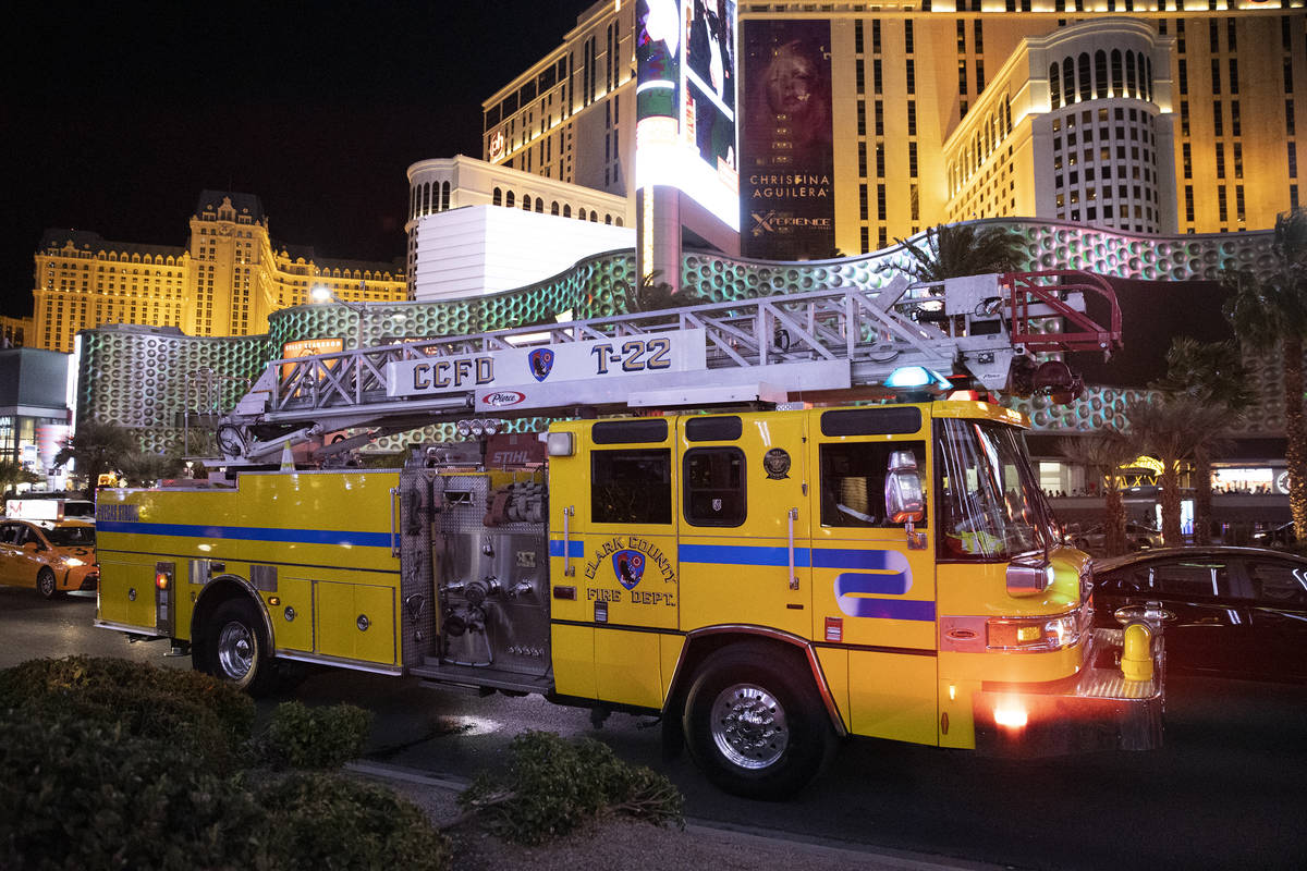 The Clark County Fire Department responds to a fire at The Cosmopolitan hotel-casino in Las Veg ...