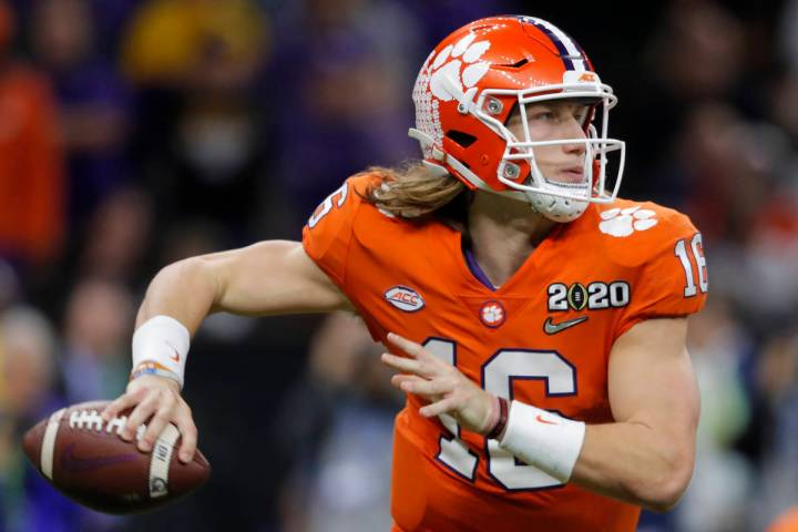 Clemson quarterback Trevor Lawrence passes against LSU during the second half of a NCAA College ...