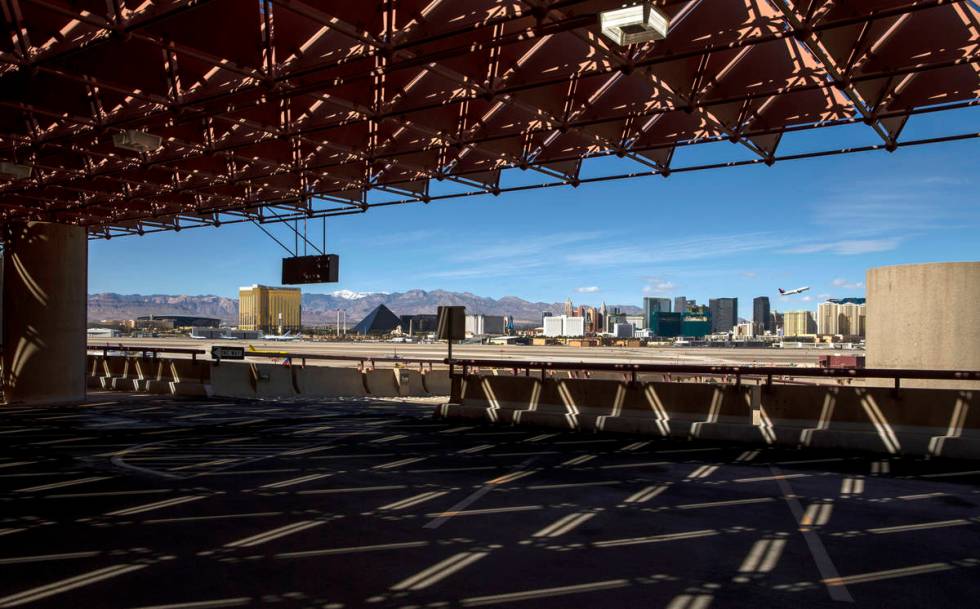 A plane takes off at McCarran International Airport which the Clark County Commission voted una ...