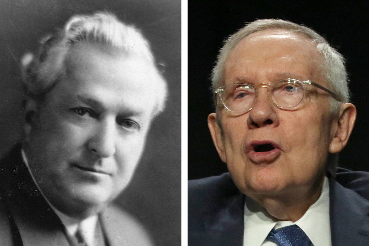 Former Nevada Sen. Nevada Pat McCarran, left, and former Nevada Sen. Harry Reid. (Las Vegas Rev ...