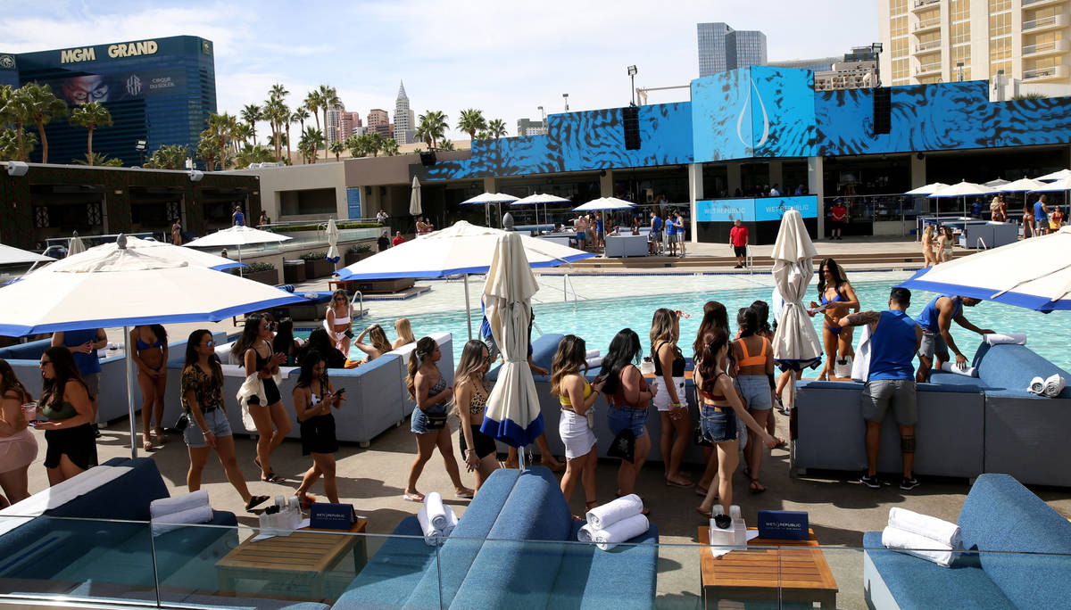 Guests file in to the newly renovated Wet Republic at MGM Grand in Las Vegas Friday, March 6, 2 ...