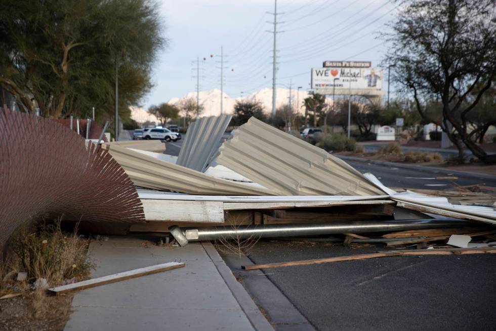 A fallen movie screen from the West Wind Las Vegas Drive-In on Saturday. Traffic was diverted a ...