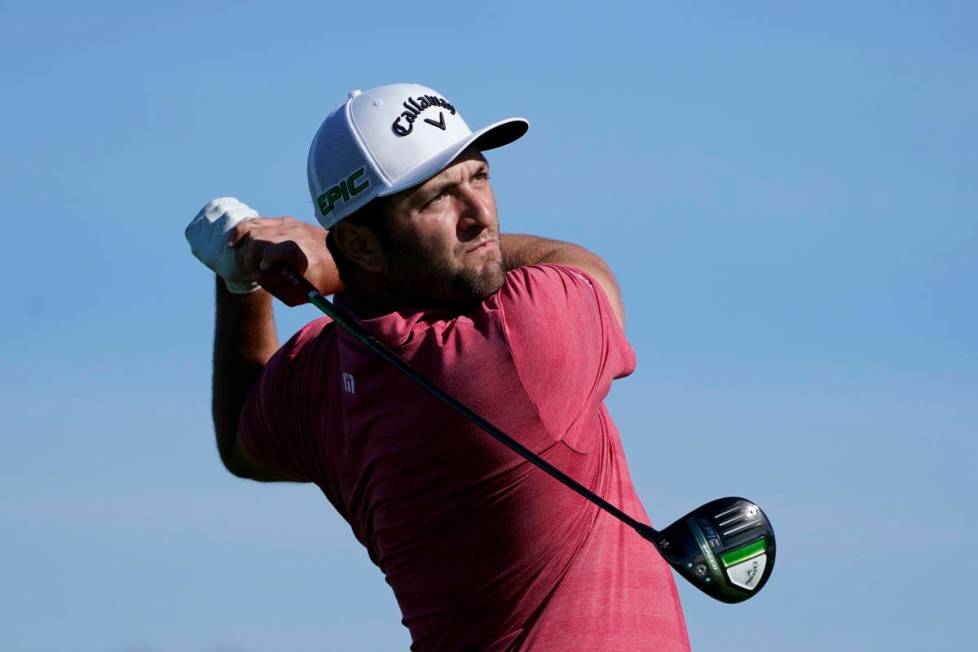 Jon Rahm, of Spain, hits from the second tee on the South Course during the final round of the ...