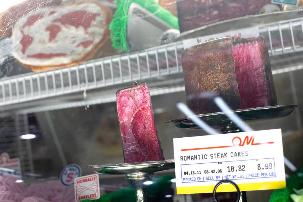 In the meat market at the Omega Mart, "romantic steak cakes" are for sale at Area15 o ...